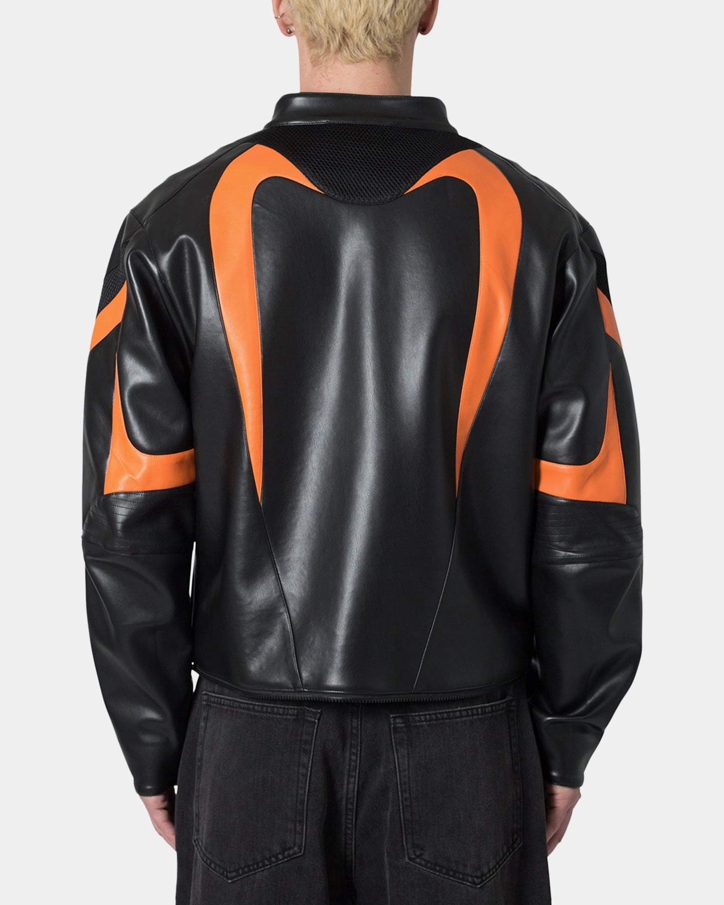 casual outing Mascara MNML Cropped Leather Race Jacket Black/Orange