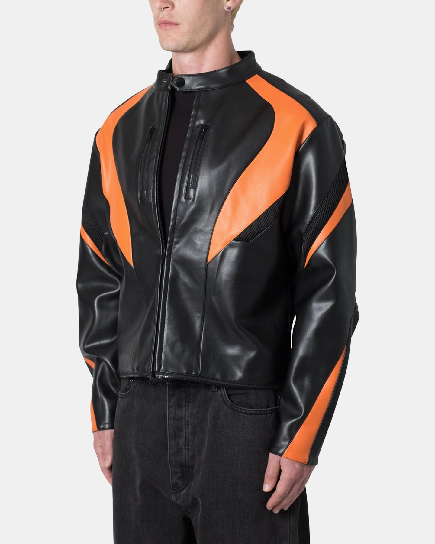 Hope gym - goers MNML Cropped Leather Race Jacket Black/Orange