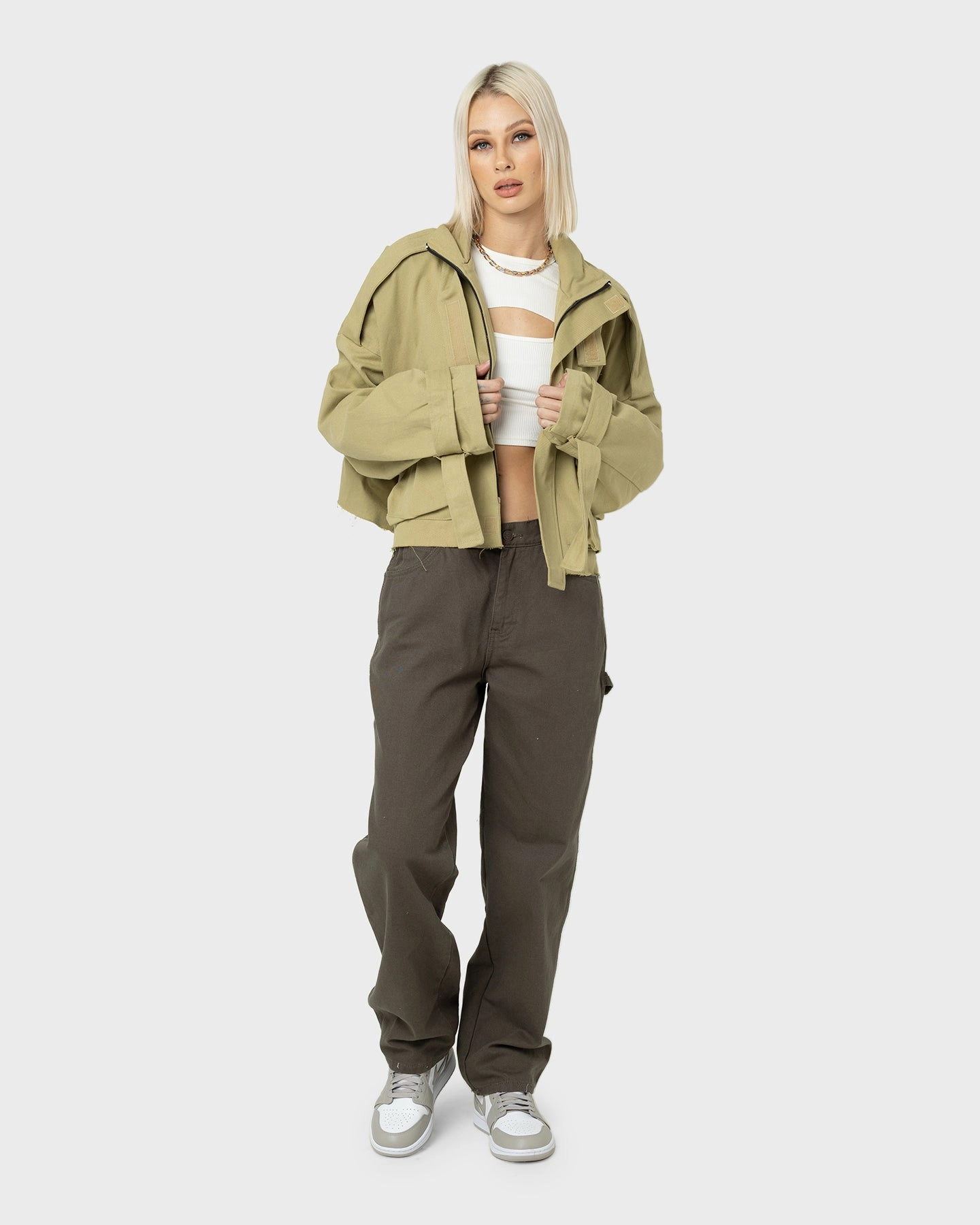 MNML Cropped M65 Jacket Khaki Easy Zip