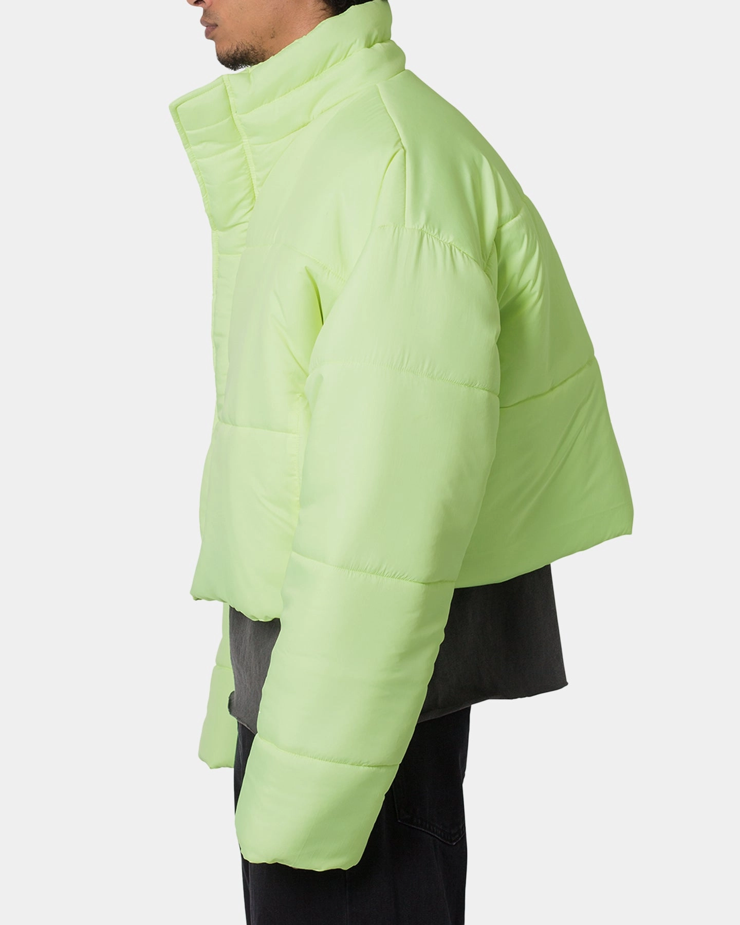 MNML Cropped Puffer II Jacket Green complementary item Expandable Sleeve Cuffs