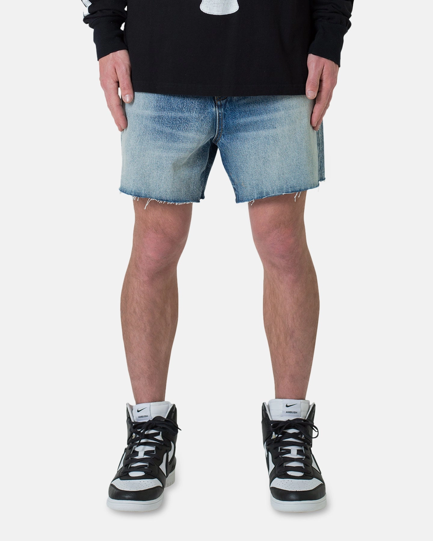 Foldable style MNML Cut Off Denim Shorts Blue