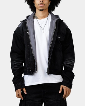 MNML Denim Dissolved Trucker Jacket Black/Grey Technique