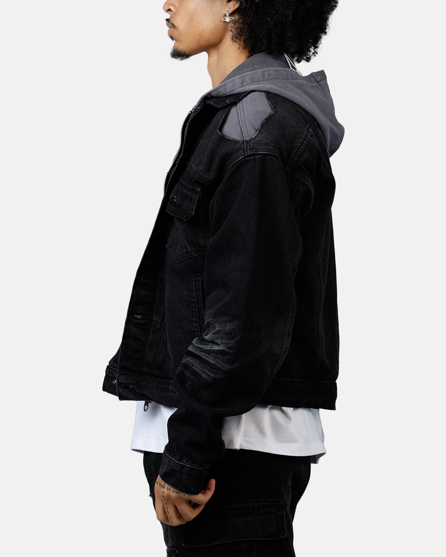popular among adults sun resistant MNML Denim Dissolved Trucker Jacket Black/Grey