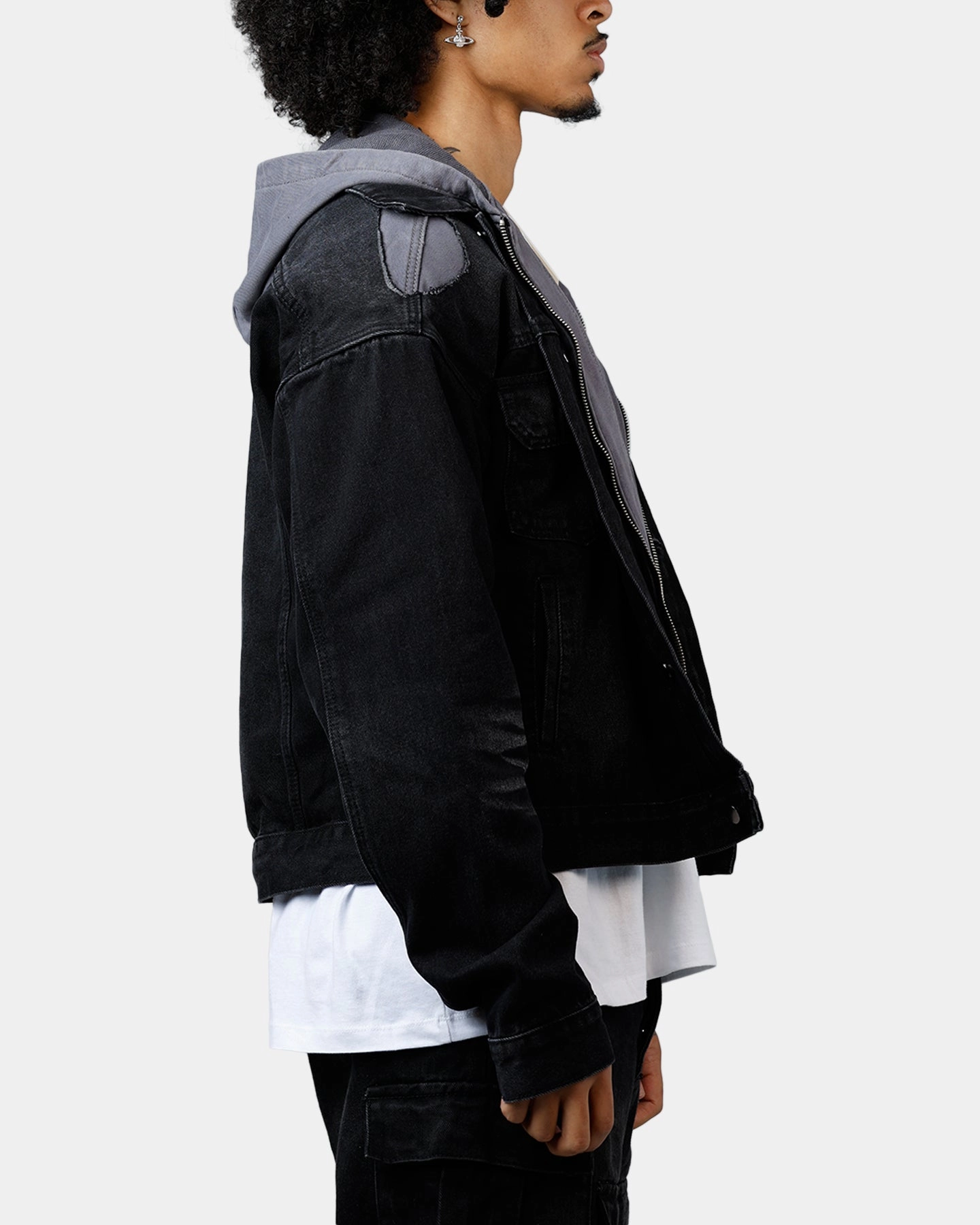 MNML Denim Dissolved Trucker Jacket Black/Grey Lightweight Packable Build Reveal