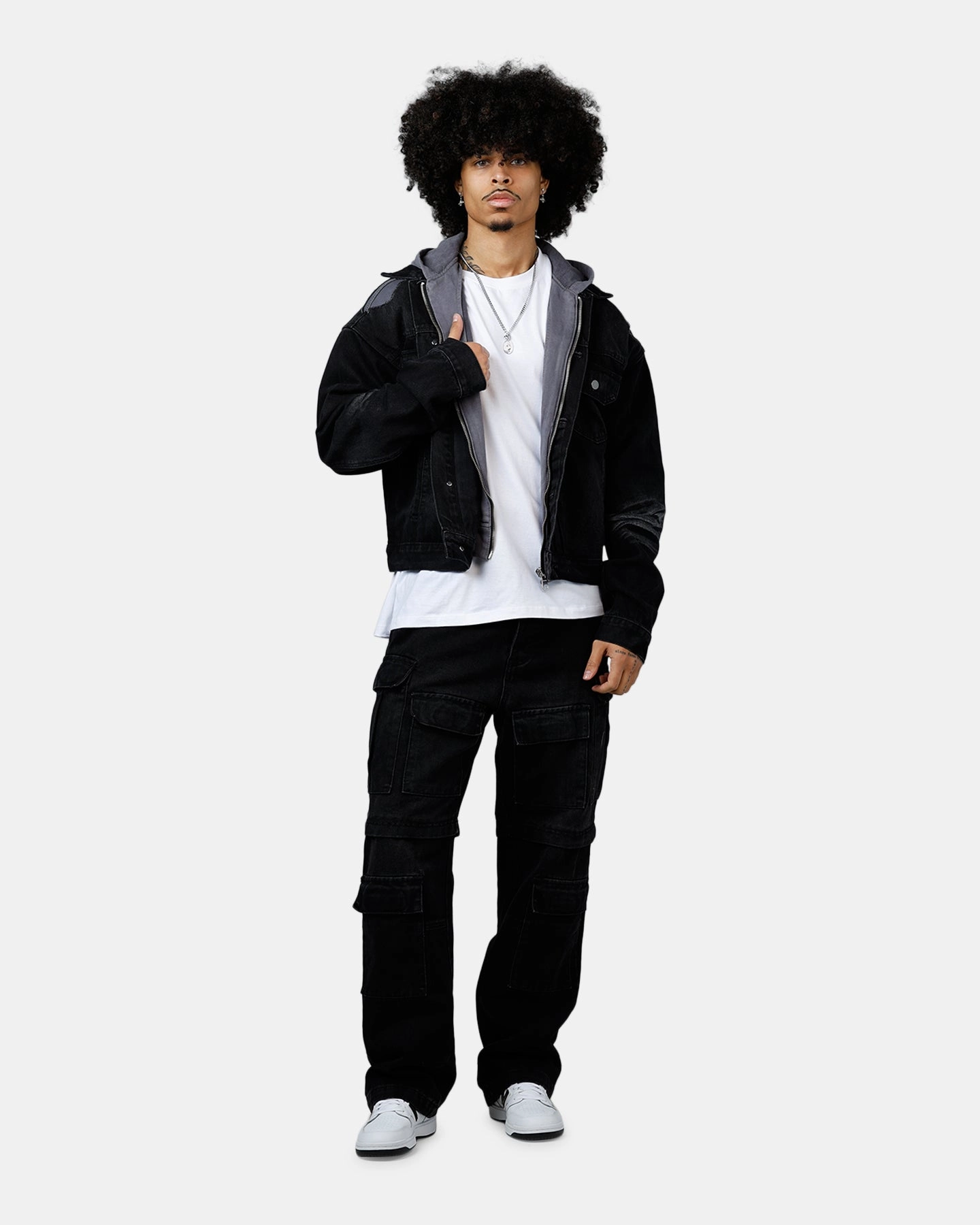 MNML Denim Dissolved Trucker Jacket Black/Grey adults' Engage