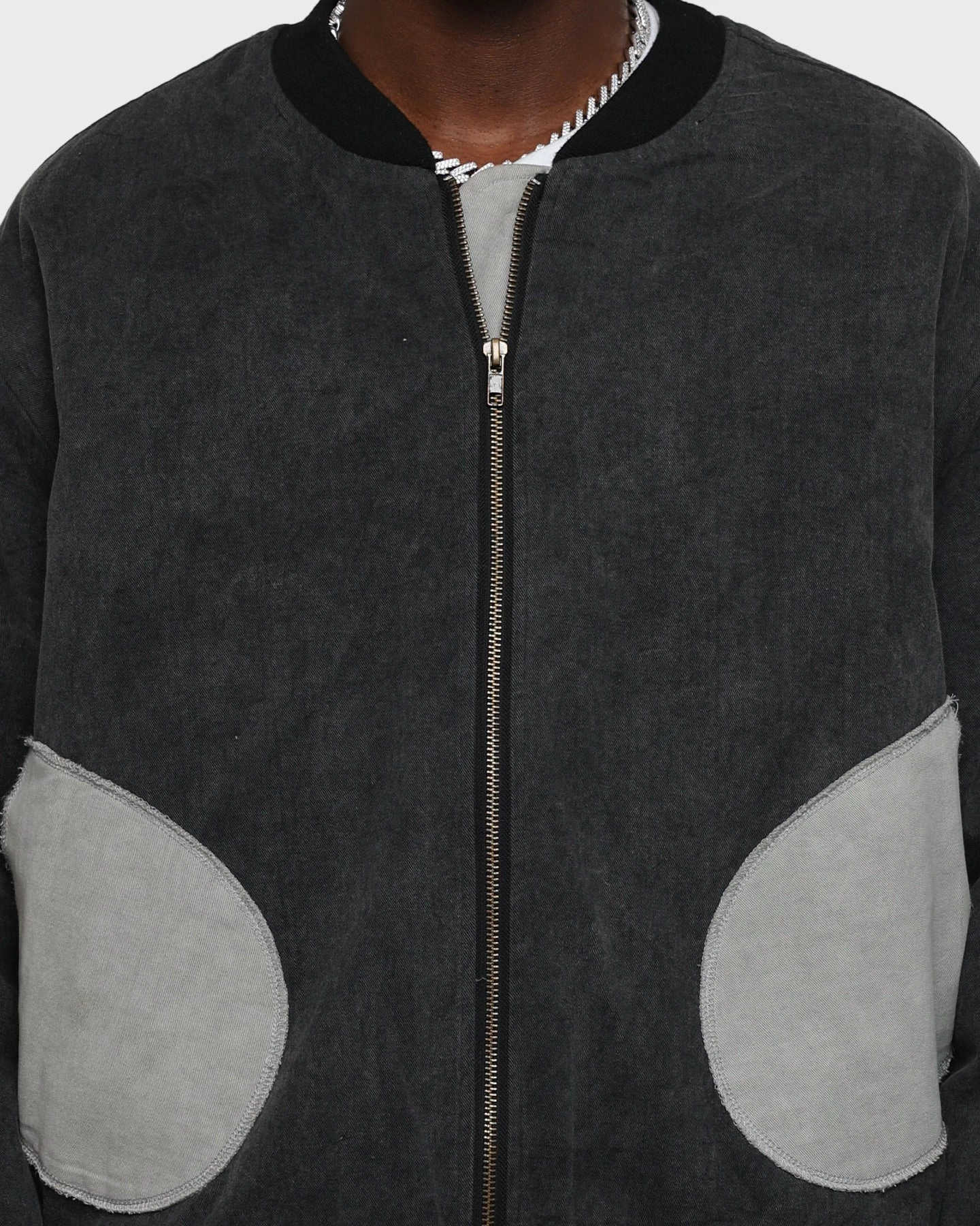 Wind Barrier Unisex MNML Distressed Bomber Jacket Charcoal Grey
