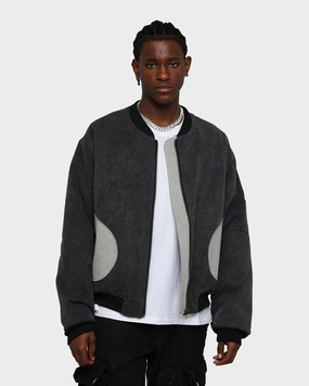MNML Distressed Bomber Jacket Charcoal Grey Cool Climate suitable for casual gatherings