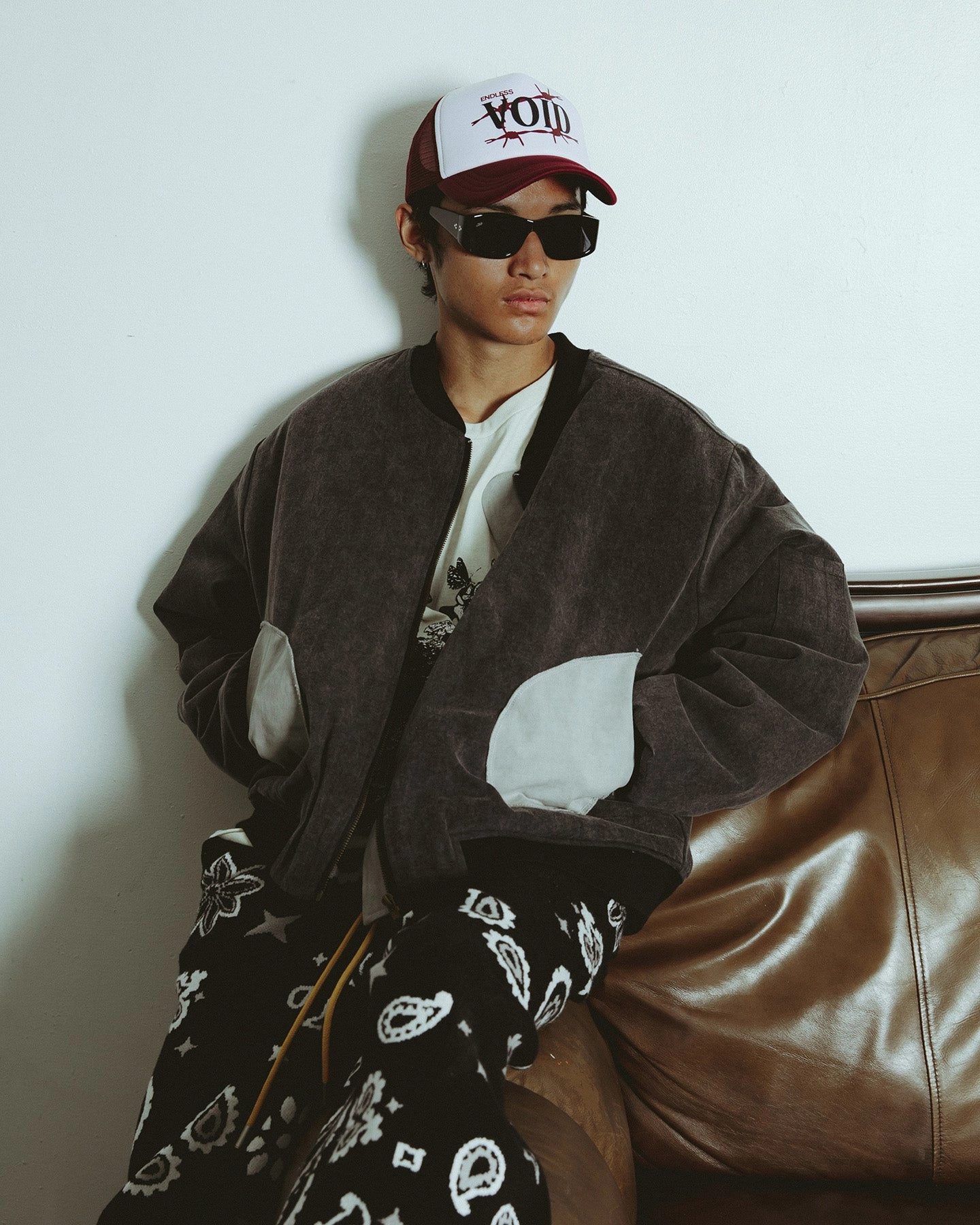 Quilted Panels Impact Absorbing Padding MNML Distressed Bomber Jacket Charcoal Grey