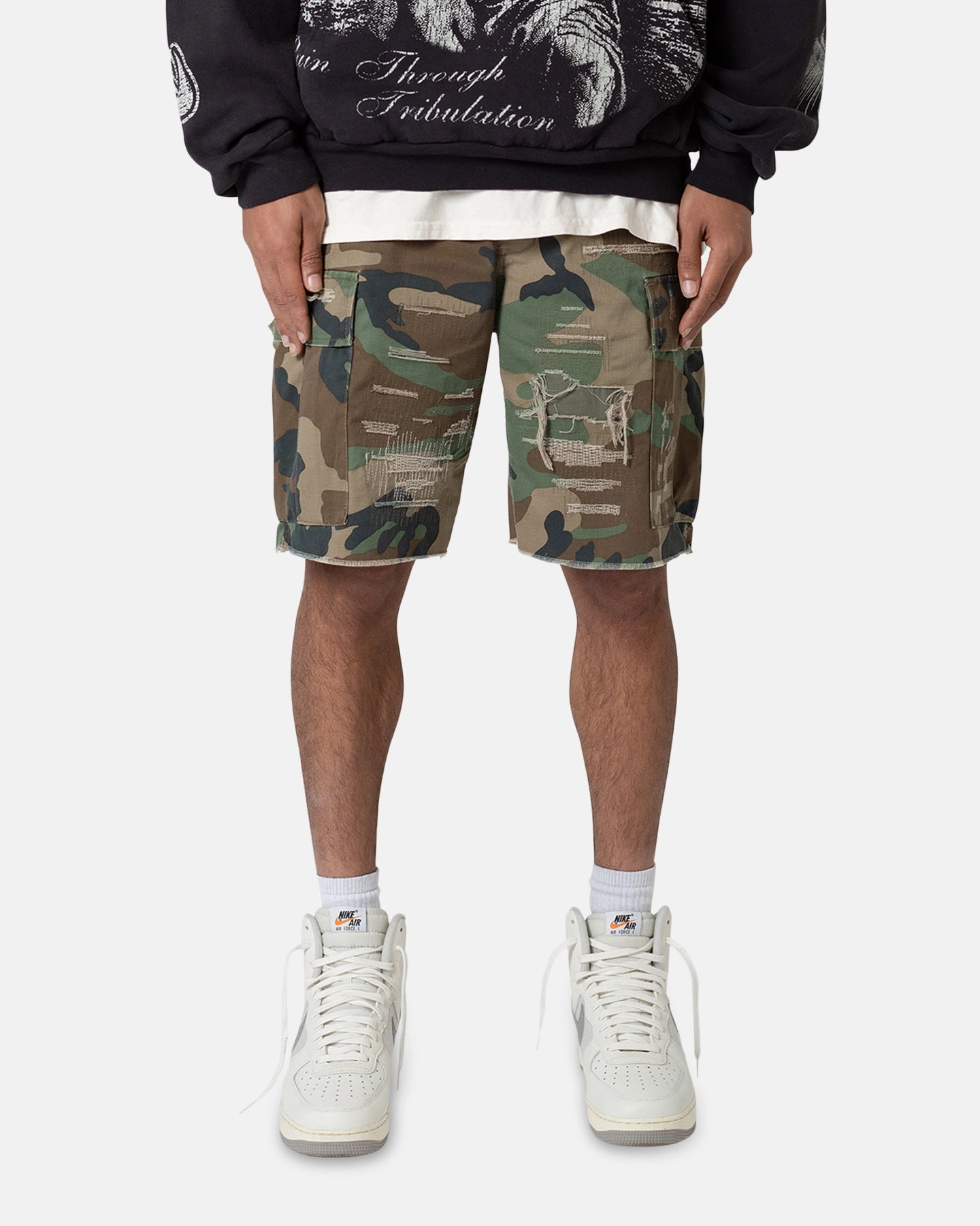 cycling clothing MNML Distressed Cargo Shorts Camo