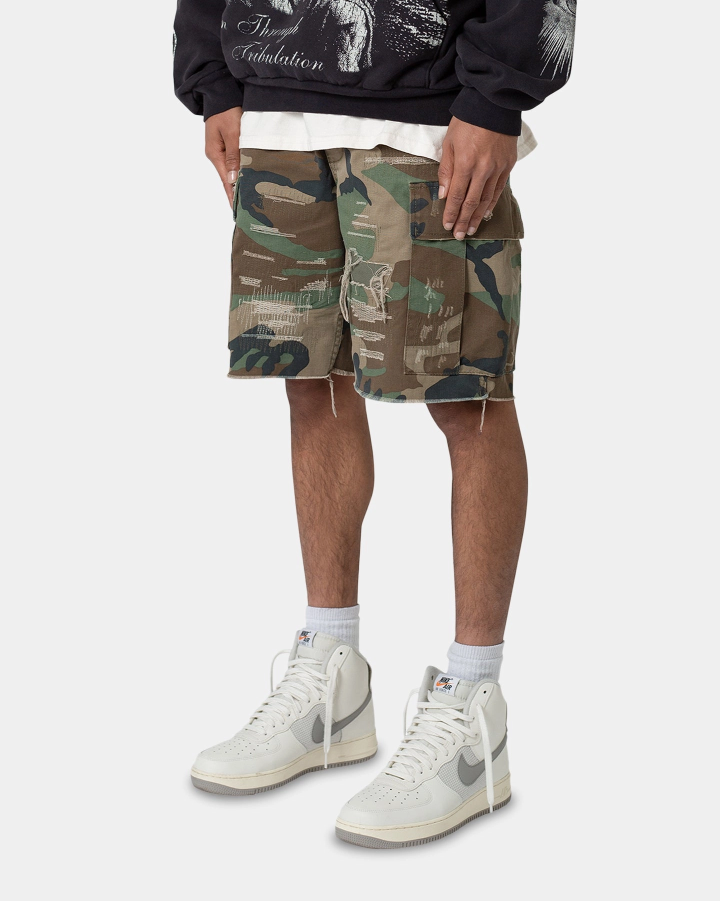 MNML Distressed Cargo Shorts Camo Odor-resistant Preppy look