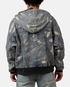 suitable for award ceremonies Reinforced Shoulder Panels MNML Double Denim Hood Bomb Jacket Blue