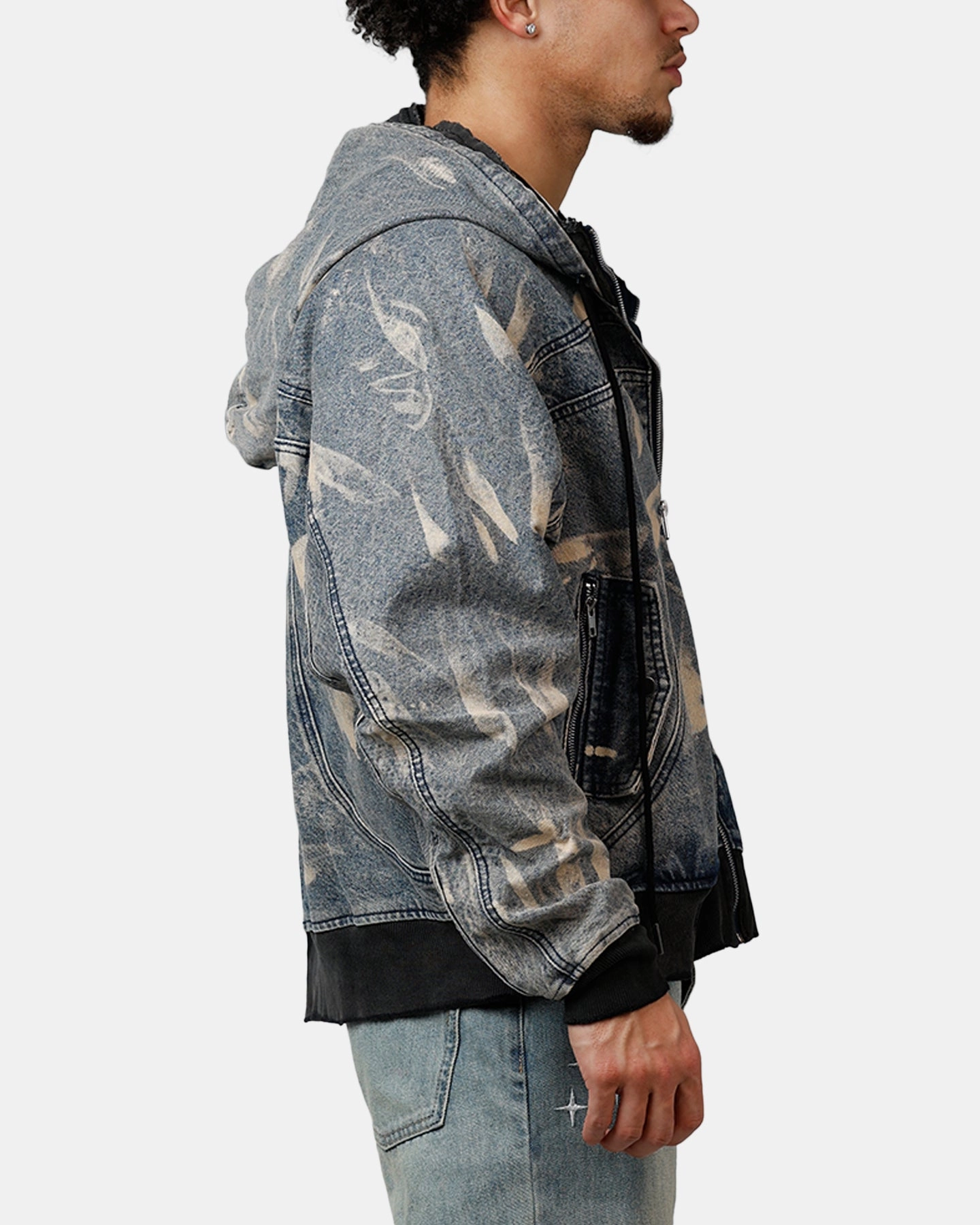 Anti Static Lining Bonnet MNML Double Denim Hood Bomb Jacket Blue