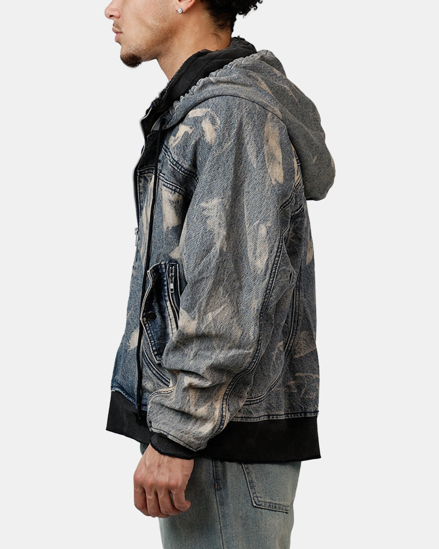Hear MNML Double Denim Hood Bomb Jacket Blue