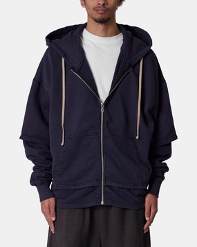 MNML Double Layer Zipper Sweater Washed Black Breathable Technology