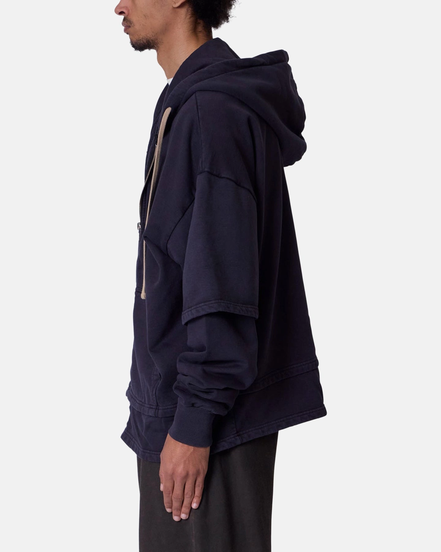 suitable for video shooting police officers MNML Double Layer Zipper Sweater Washed Black