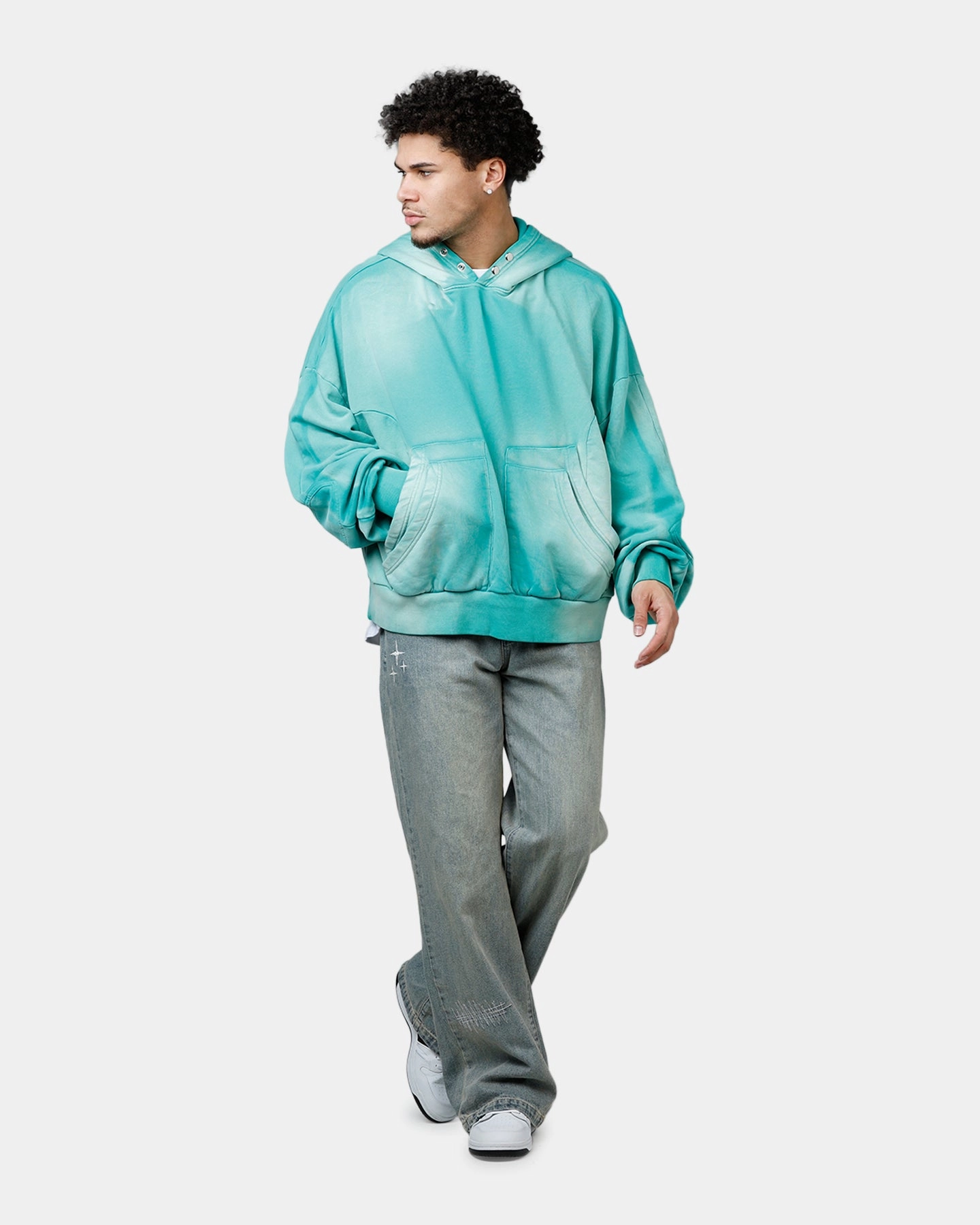 MNML Double Pouch Sprayed Hoodie Green musicians Mascara