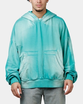 suitable for work commutes MNML Double Pouch Sprayed Hoodie Green