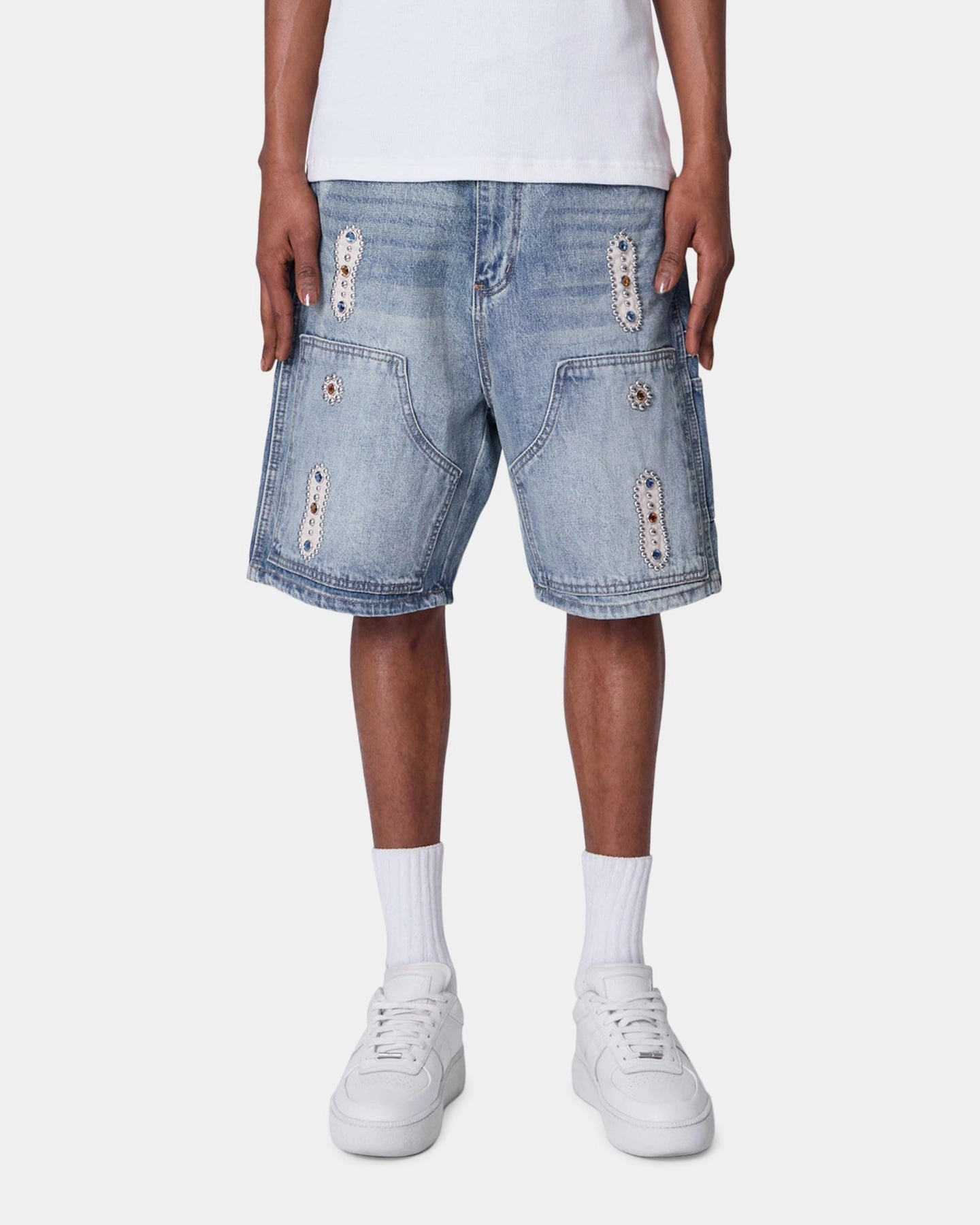 MNML Double Western Jewel Denim Shorts Blue Cotton shorts