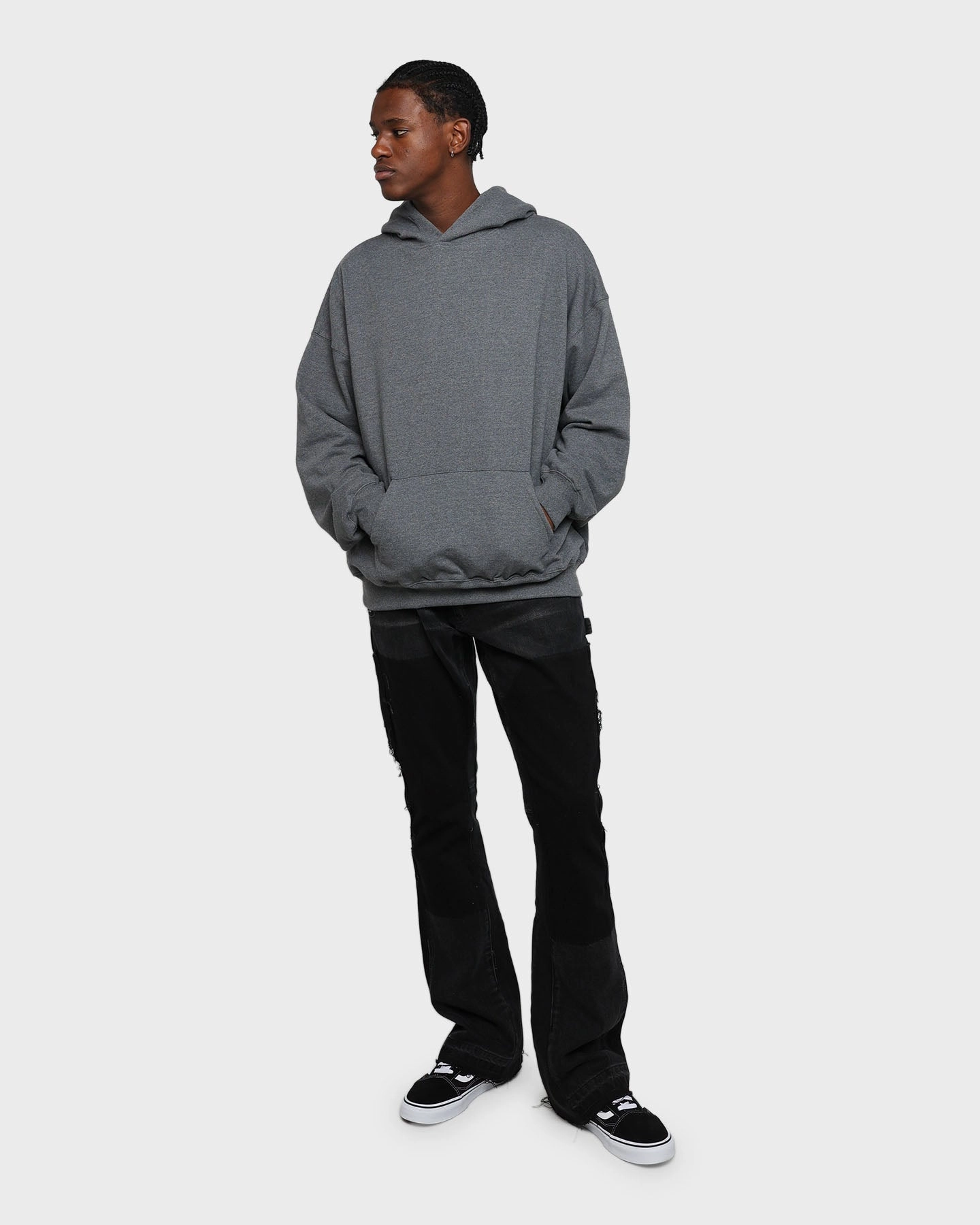 MNML Every Day Hoodie Dark Heather color - coordinating Articulated Sleeve Cut