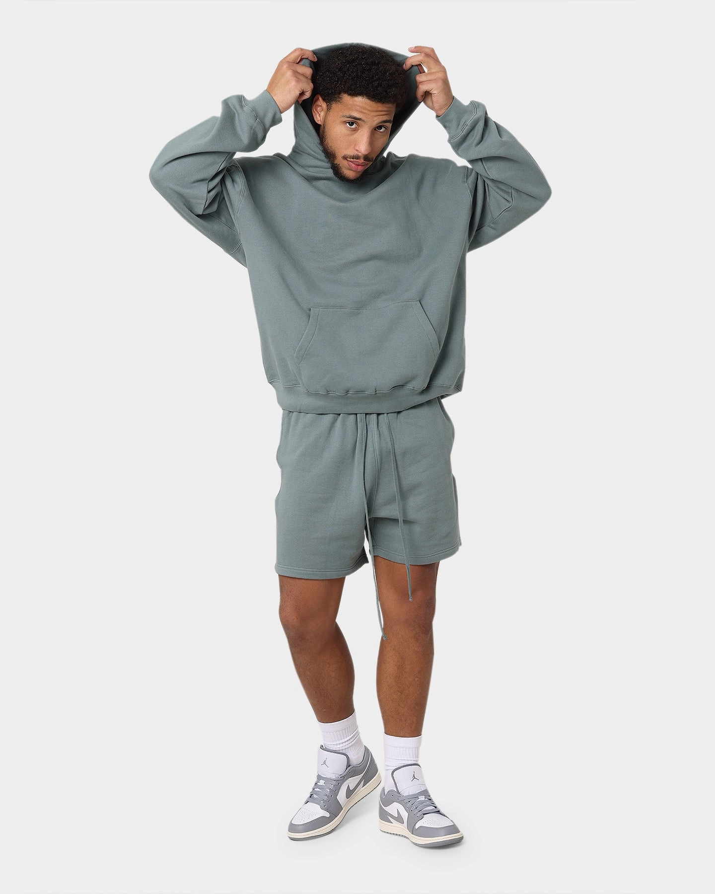 MNML Every Day Hoodie Dark Teal platform models