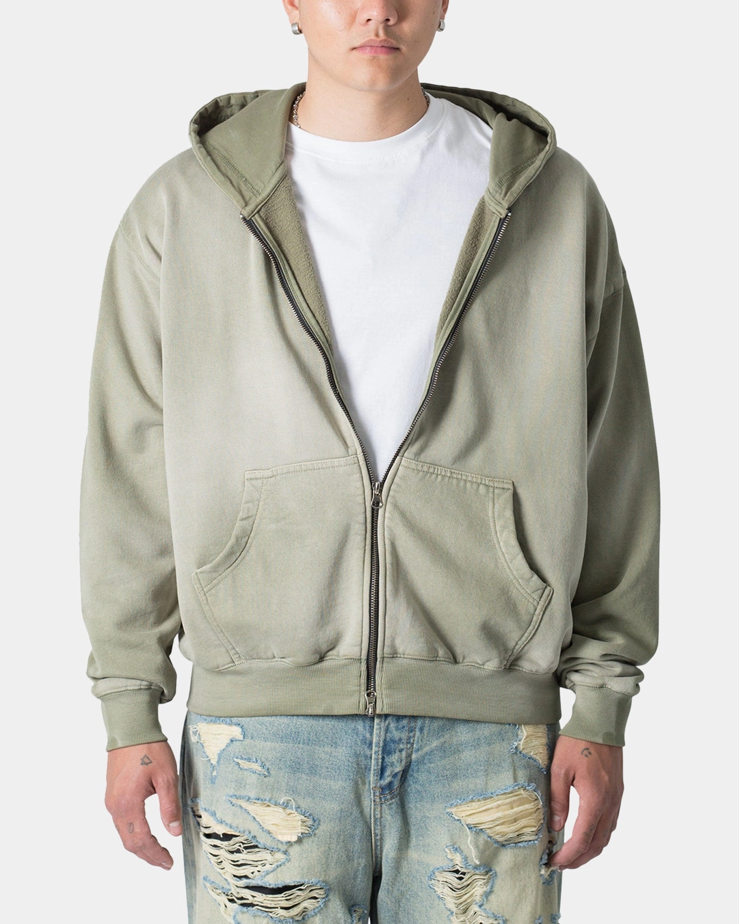 rainy - day gear wallet MNML Faded Basic Zip Up Hoodie Washed Olive