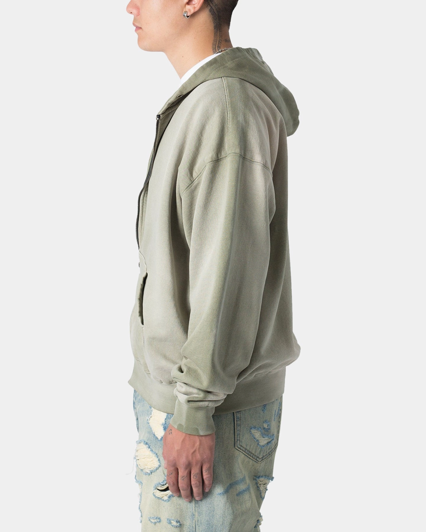 Taste MNML Faded Basic Zip Up Hoodie Washed Olive
