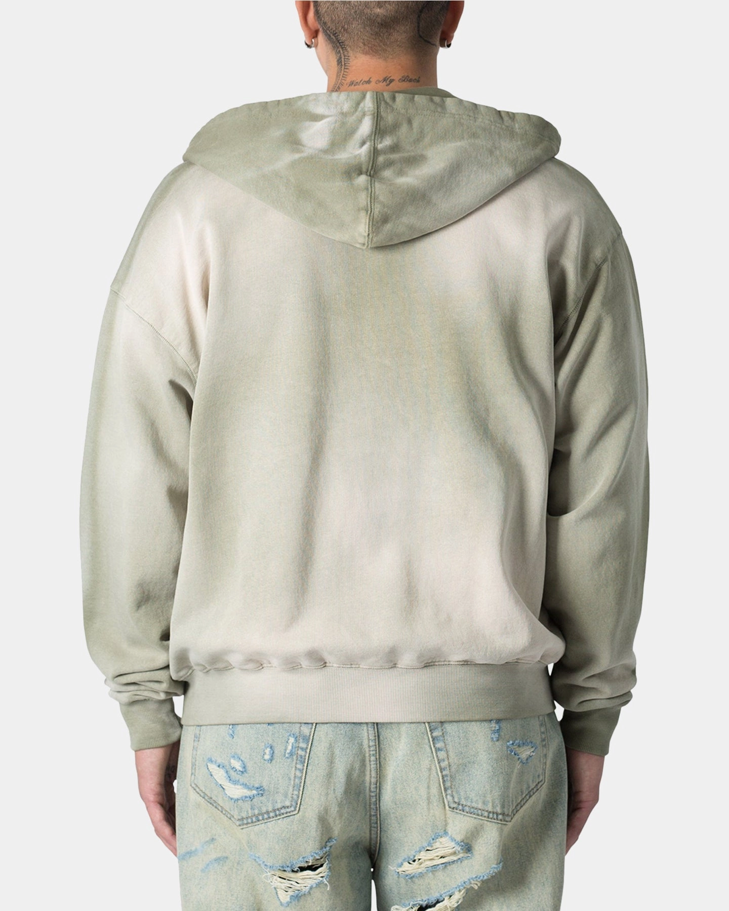 MNML Faded Basic Zip Up Hoodie Washed Olive Music Neutral Tones