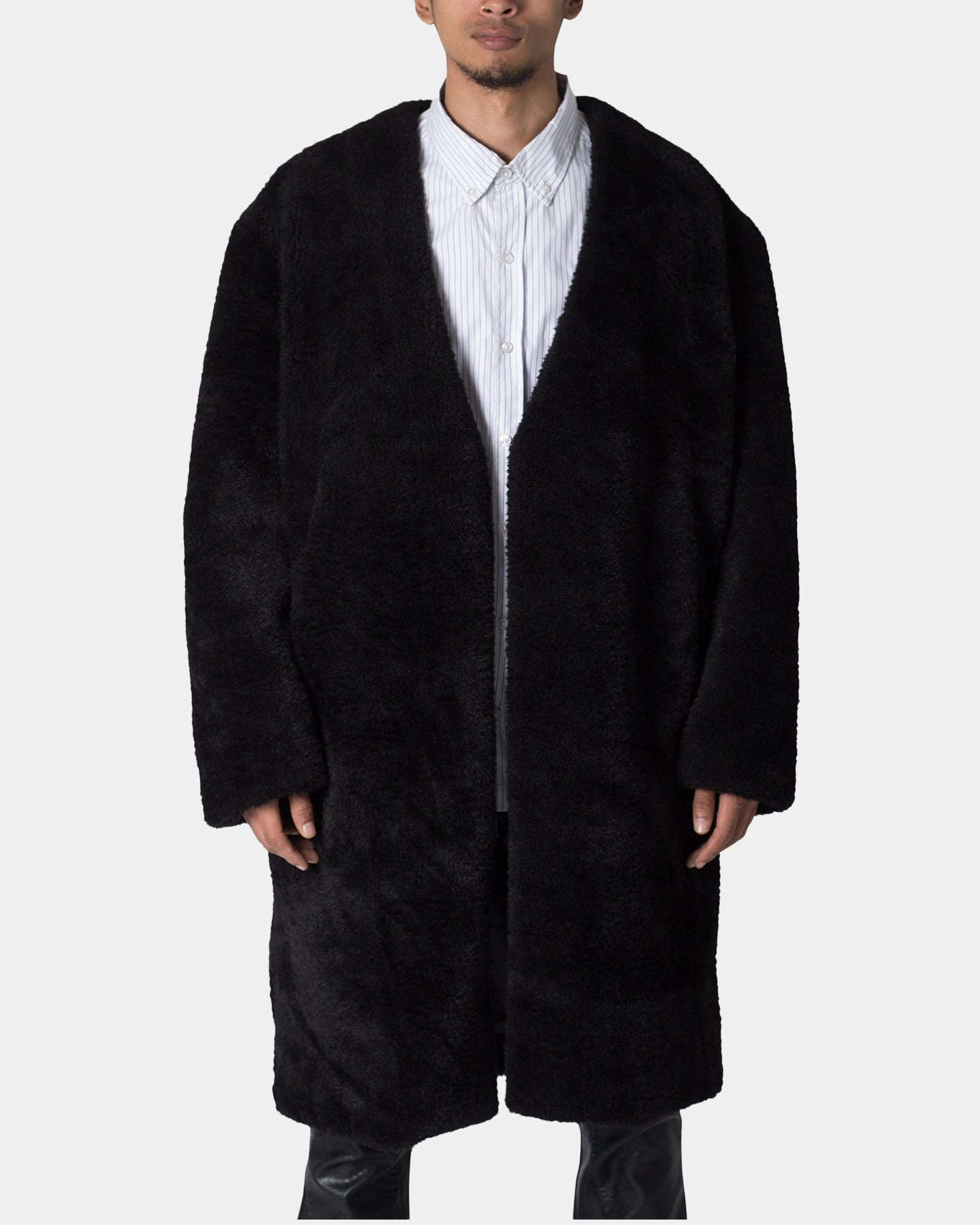 Warm and Cozy Impact Absorbing Padding MNML Faux Fur Coat Black