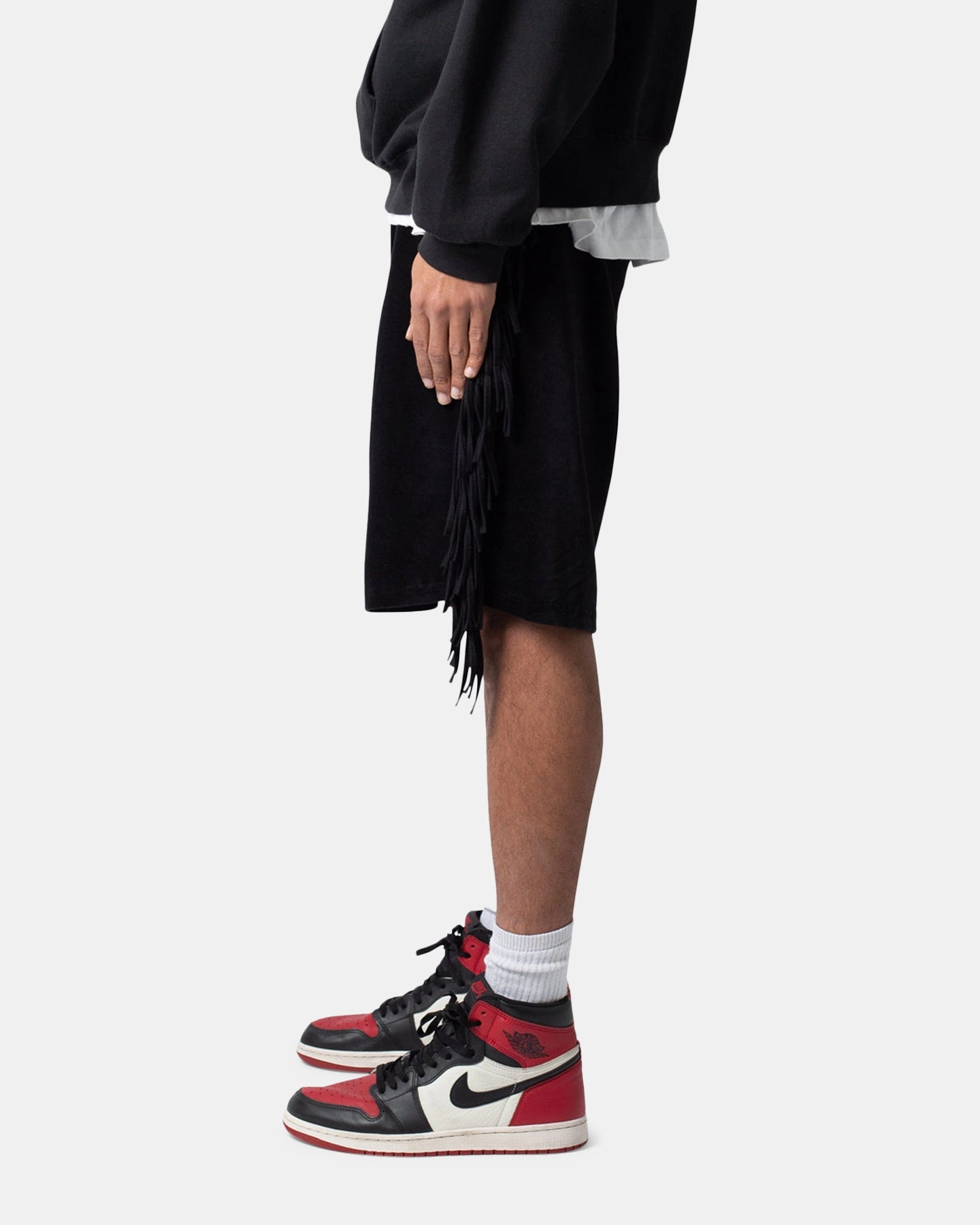 MNML Fringe Velour Sweat Shorts Black equestrian wear