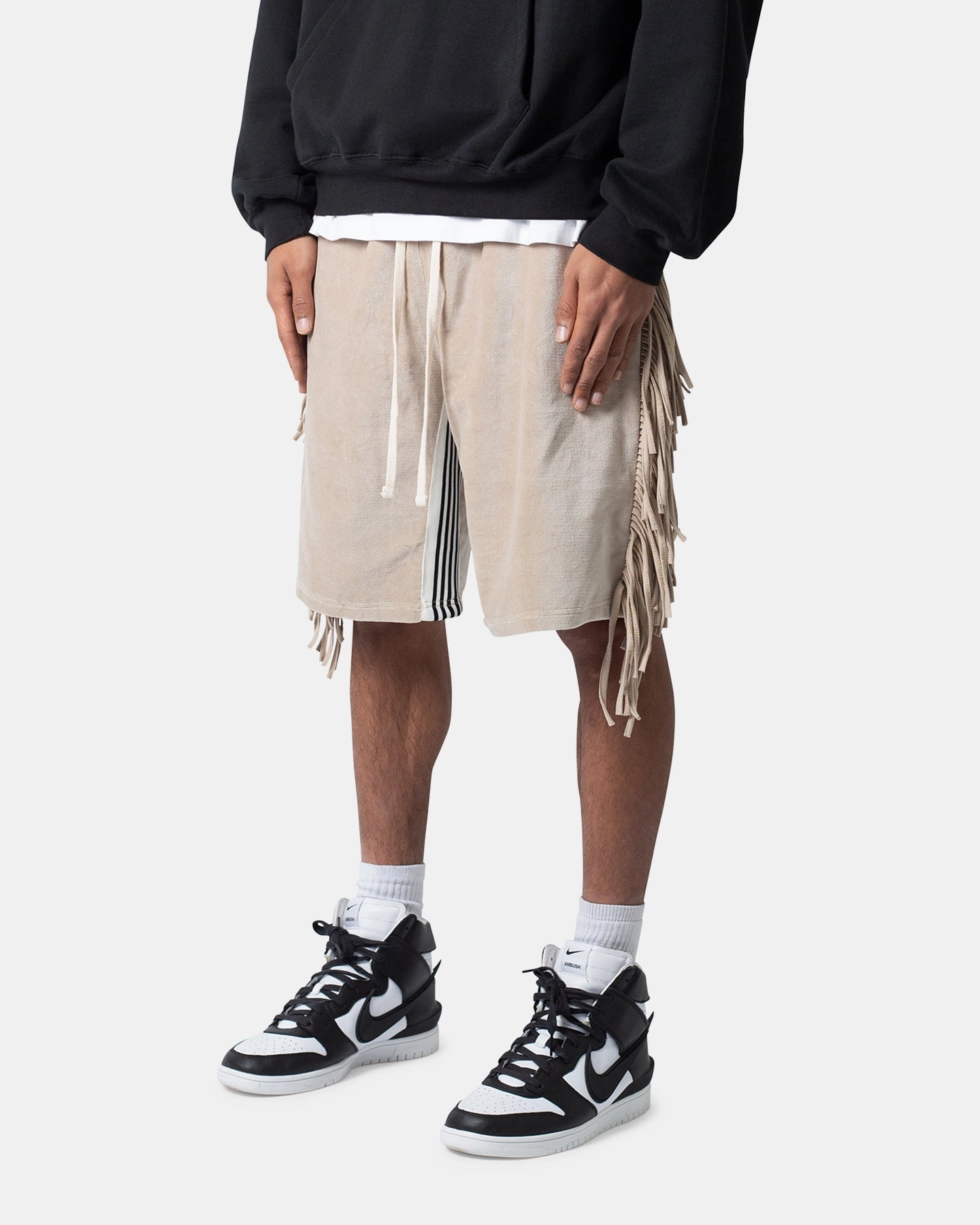 MNML Fringe Velour Sweat Shorts Dust Sweat Wicking Channels