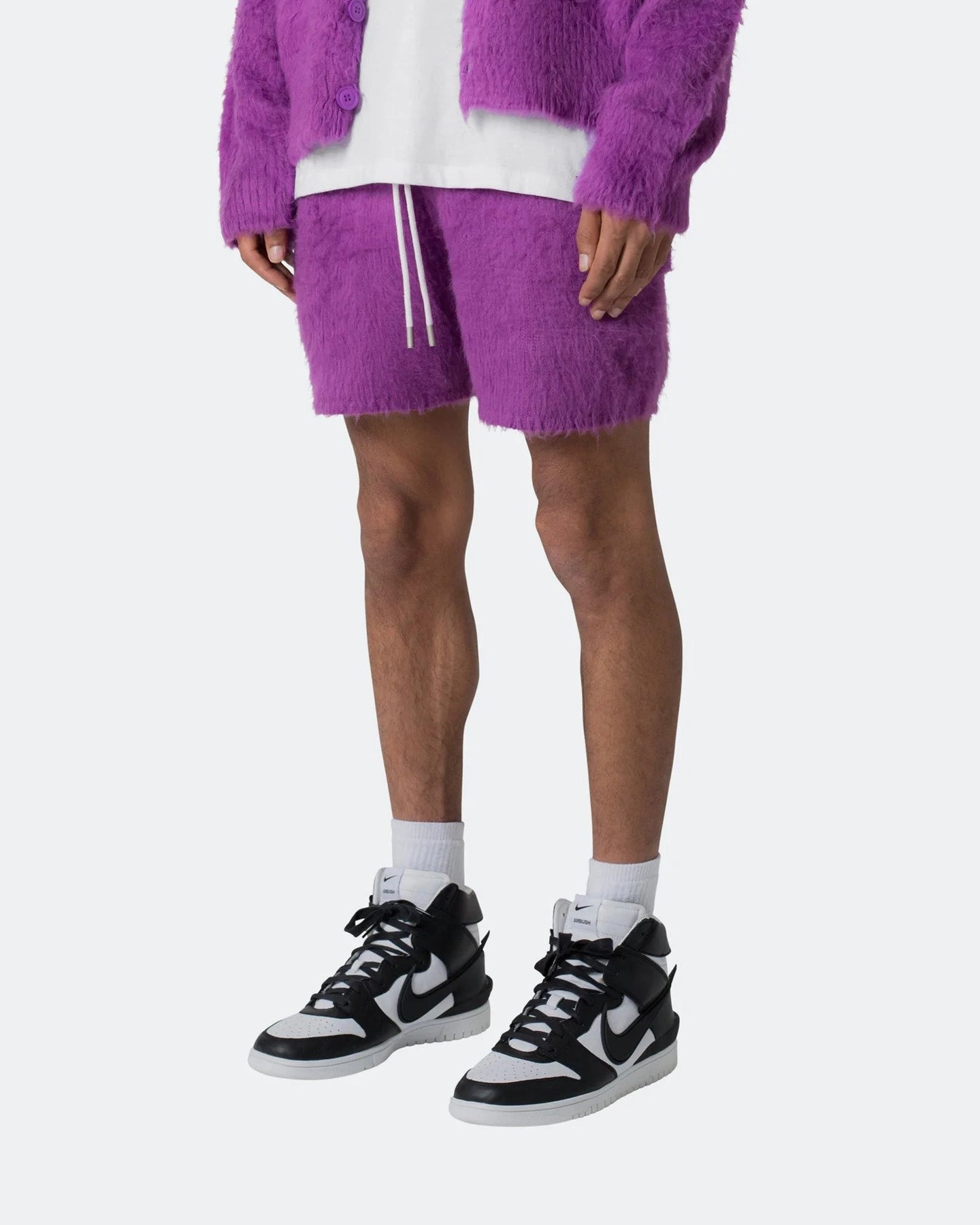 MNML Fuzzy Sweat Shorts Purple tie-dye look Wrinkle Free Fabric