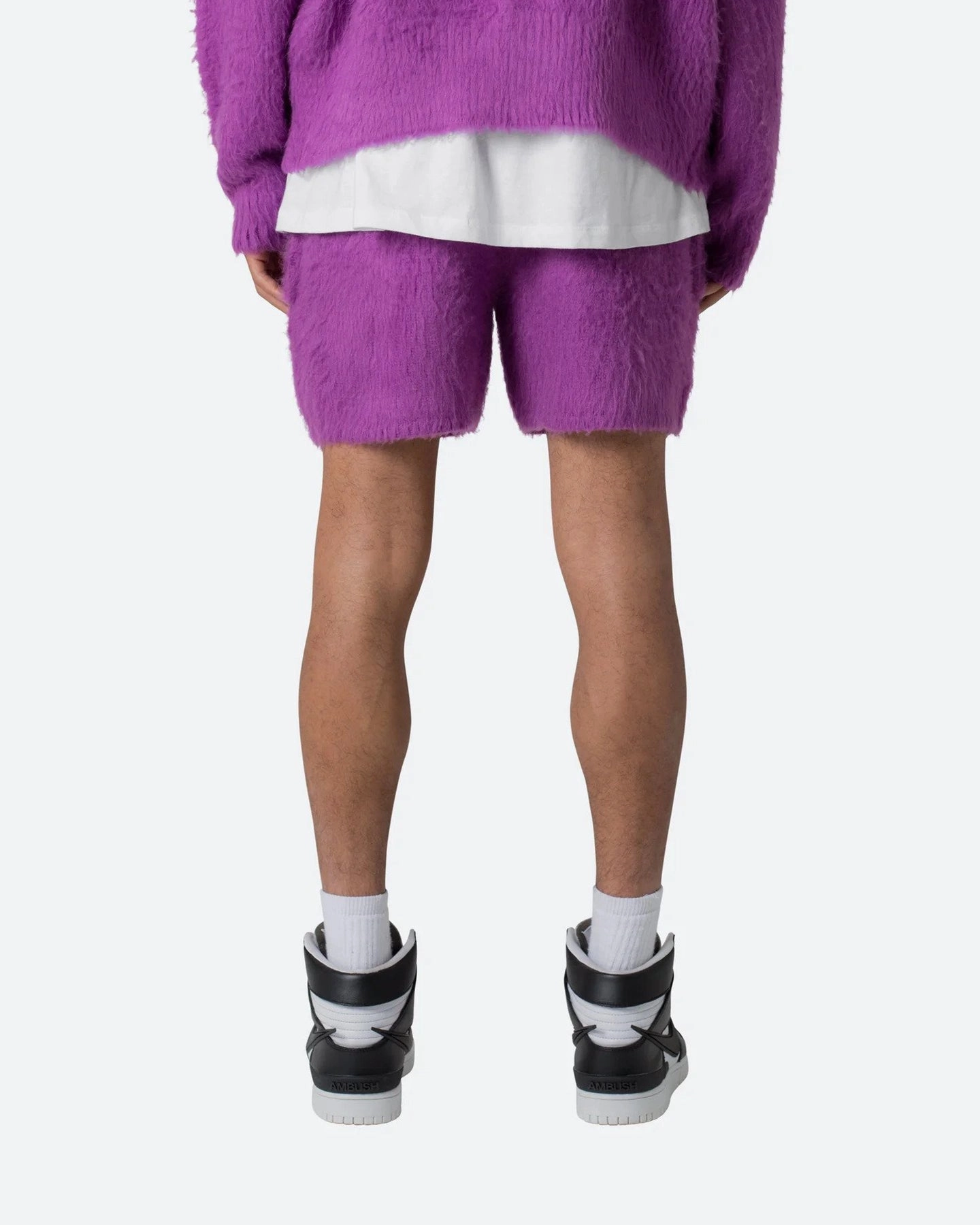 Stretch Fabric MNML Fuzzy Sweat Shorts Purple