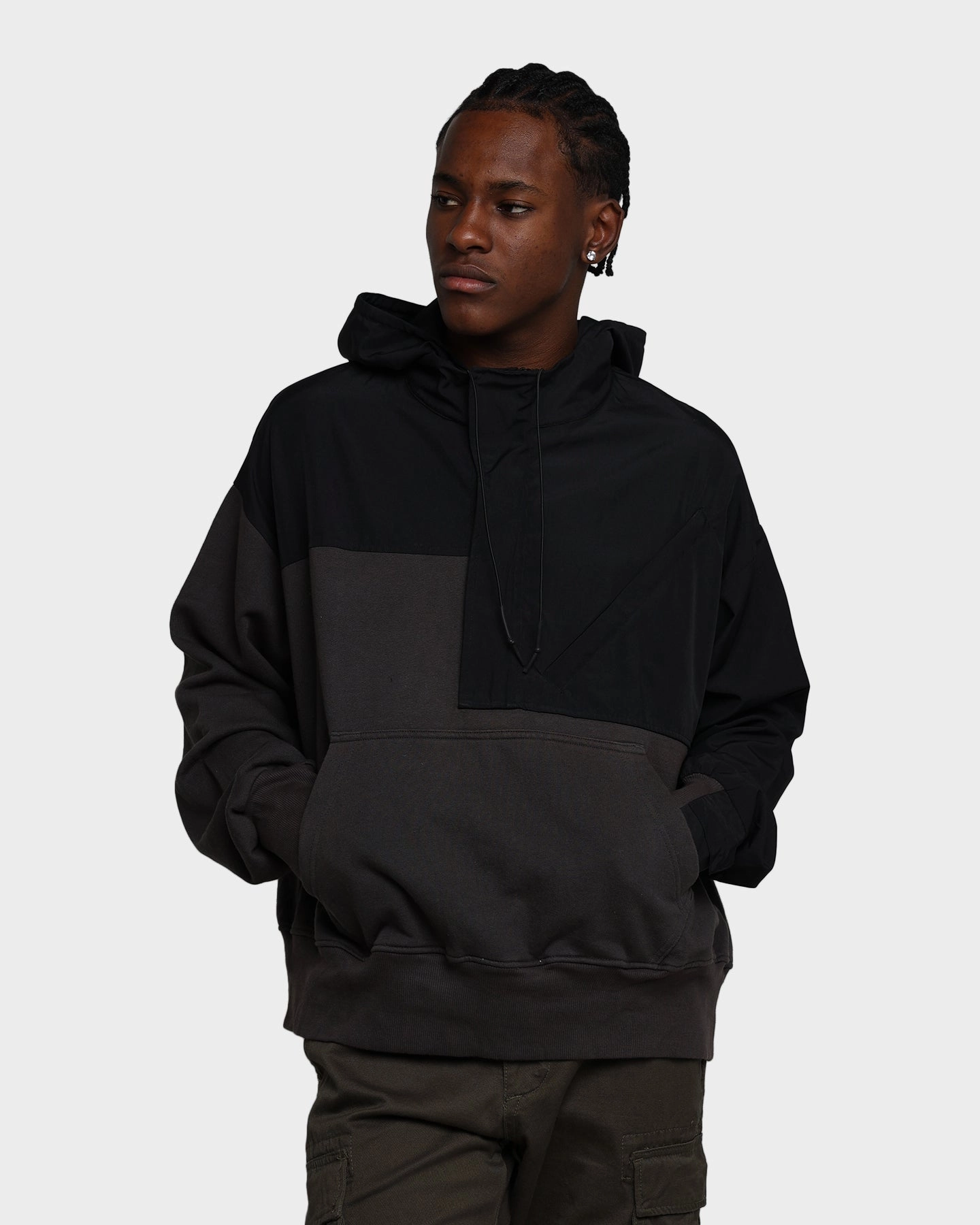 MNML Hooded Parka Qtr Zip Jacket Black Warm Insulation Anti-static