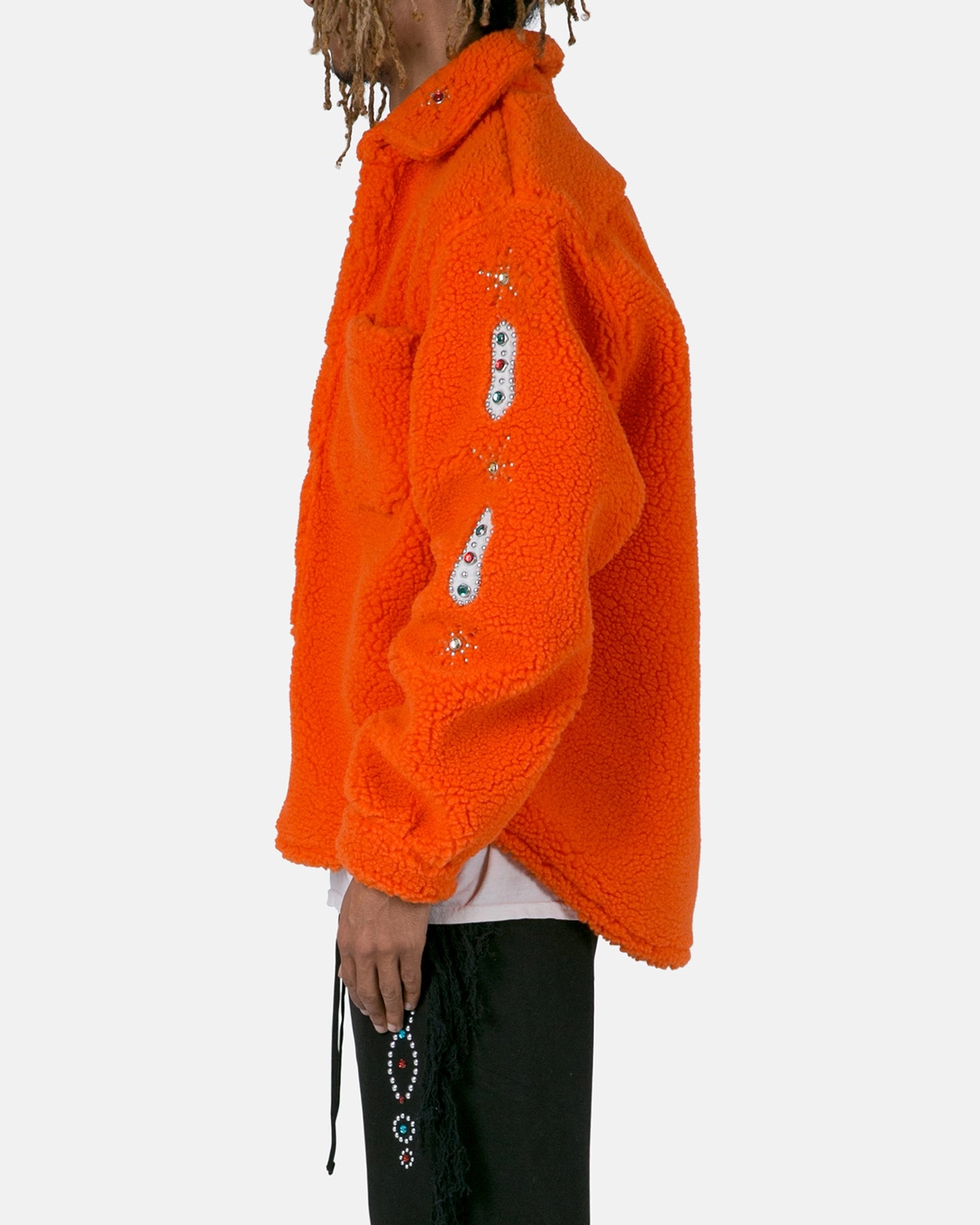 Flexible Motion Solid Color MNML Jewel Sherpa Jacket Orange
