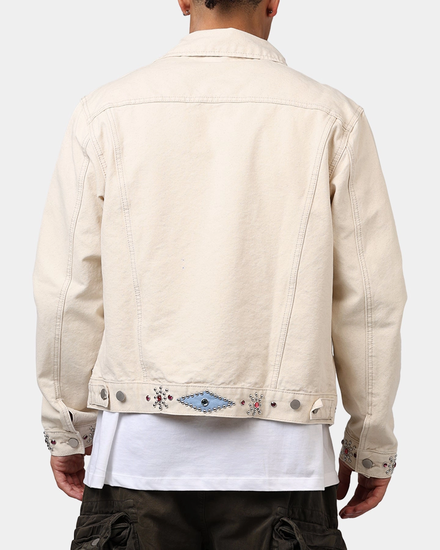 MNML Jewel Studded Trucker Jacket White Adult All-Purpose Jacket