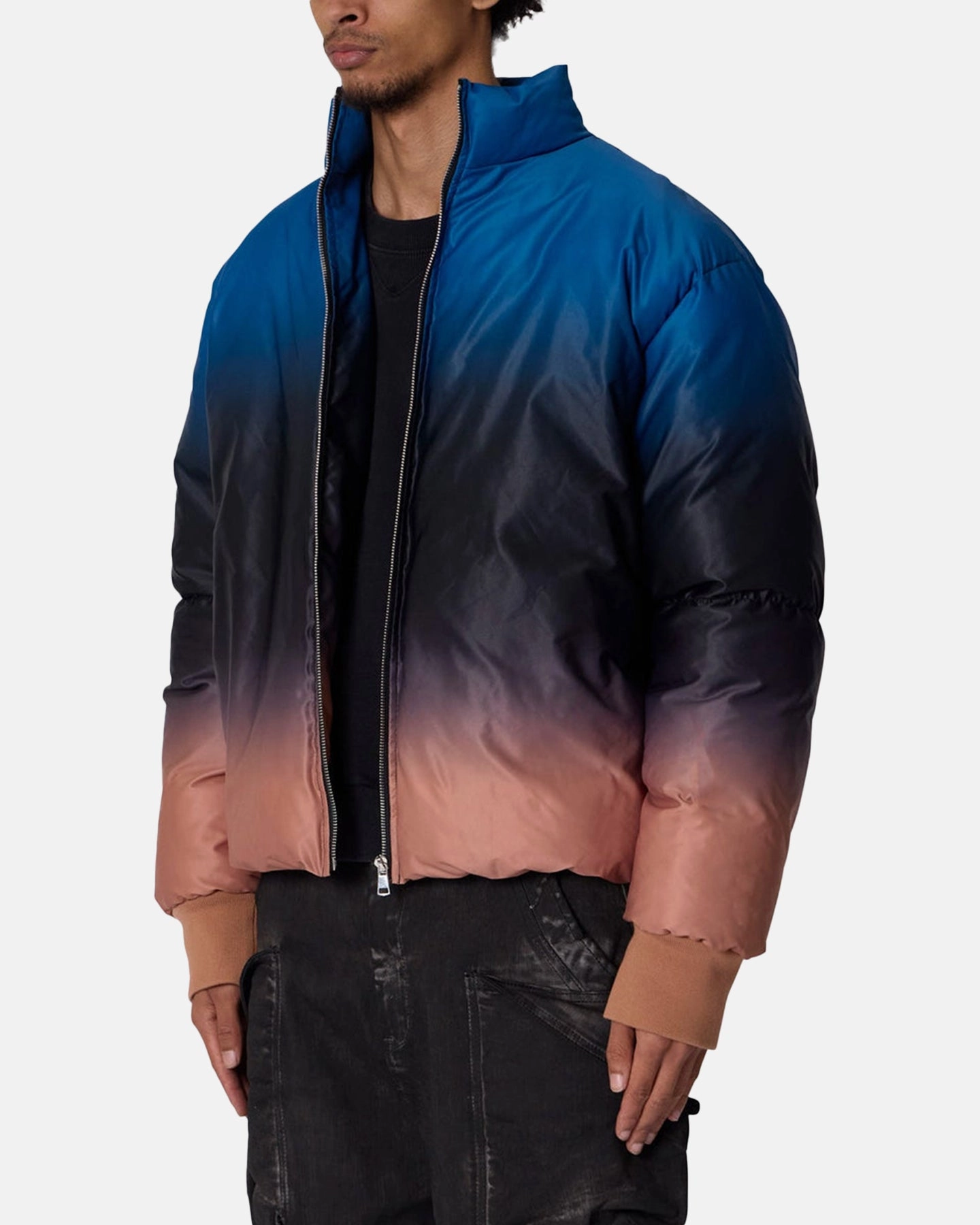 MNML Jupiter Ombre Puffer Jacket Blue/Pink Urban Ease Stretch Fabric