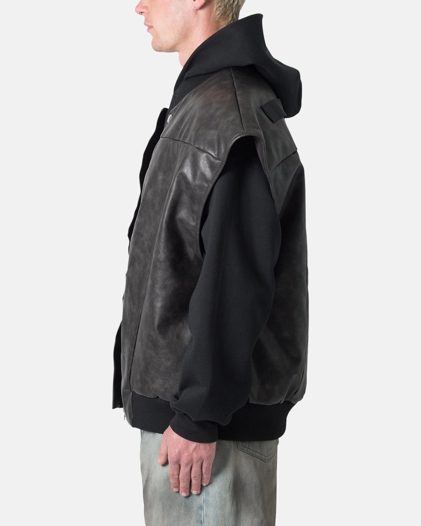 casual outing Construct MNML Leather Bomber Vest Black