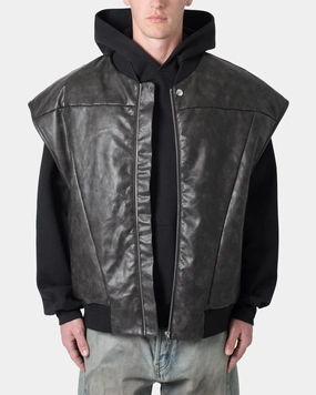 Softshell Fabric Technology LowProfileLogo MNML Leather Bomber Vest Black