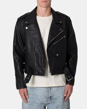 Versatile Layering Anti Slip Collar MNML Leather Moto Jacket Black