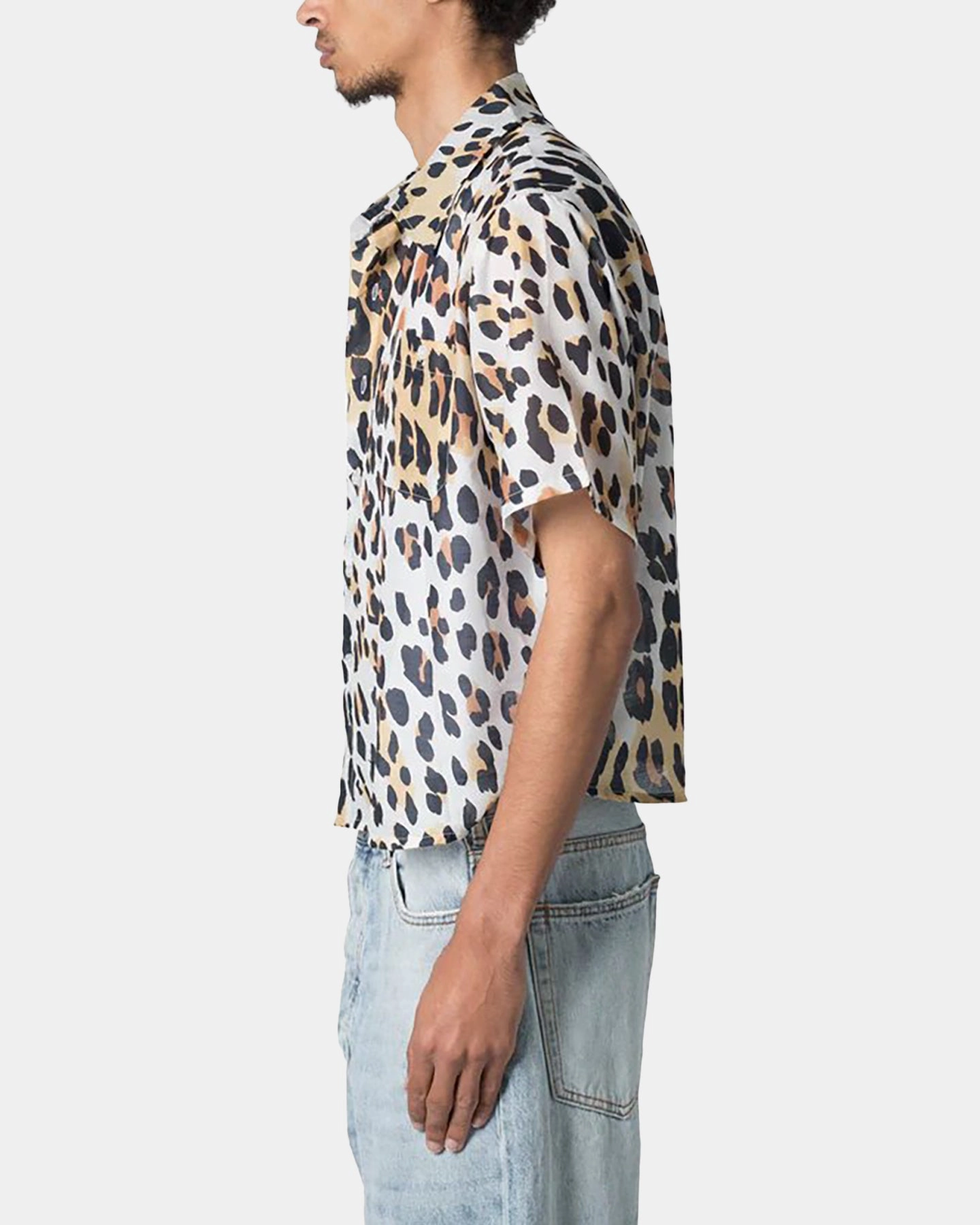 Asymmetrical Cut MNML Painted Leopard Short Sleeve Shirt Multi