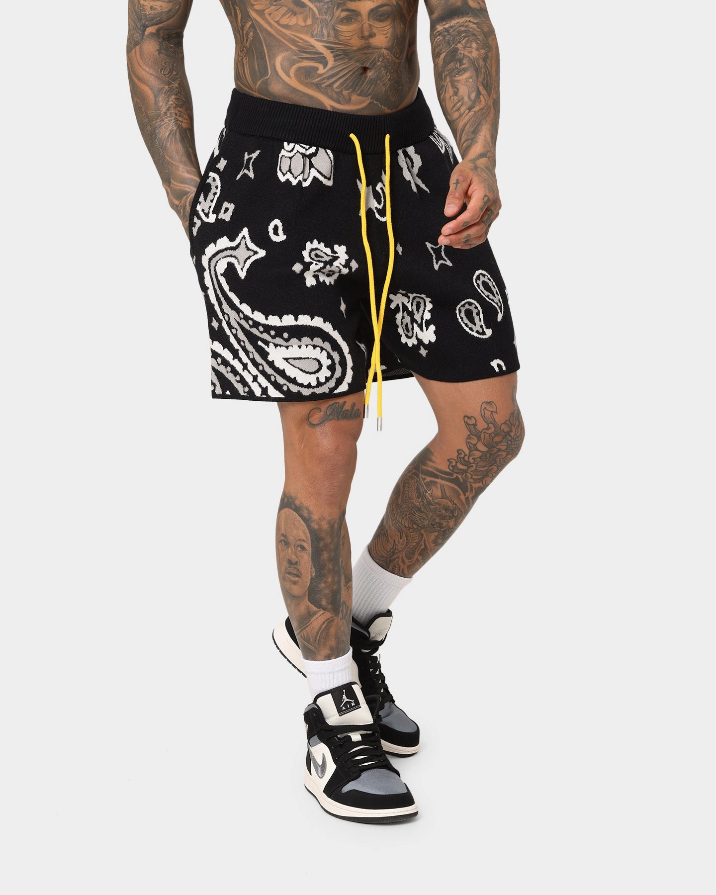 MNML Paisley Knit Shorts Black Dual Zone Ventilation
