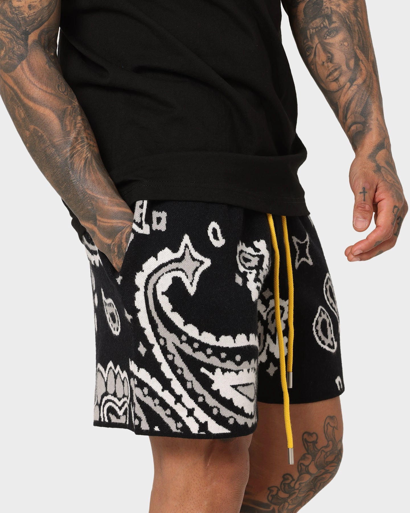 MNML Paisley Knit Shorts Black Lightweight Feel