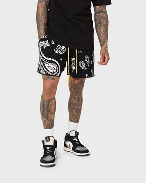 MNML Paisley Knit Shorts Black Street Chic Multi Pocket Functionality