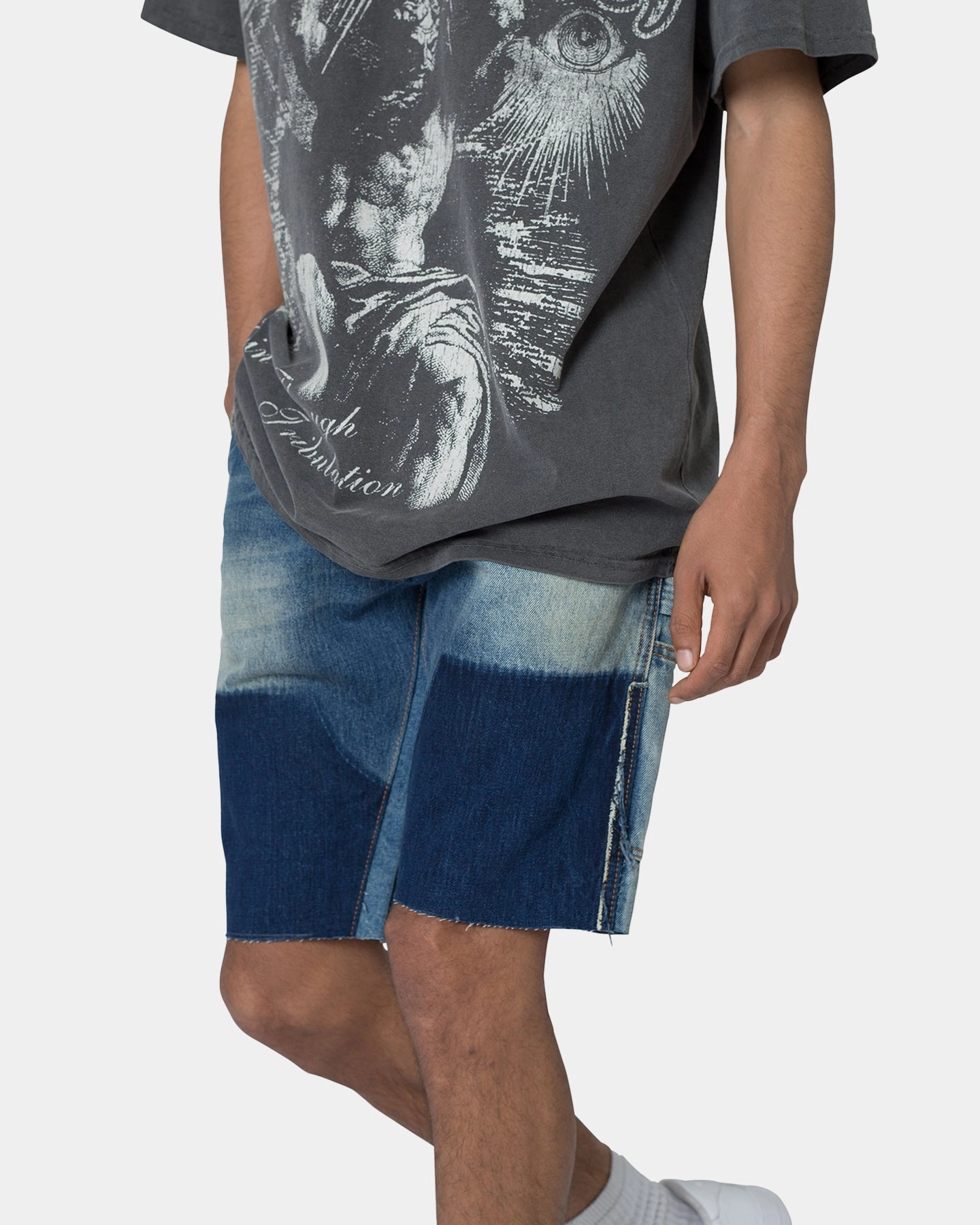 MNML R118 Denim Shorts Blue Gusseted Crotch