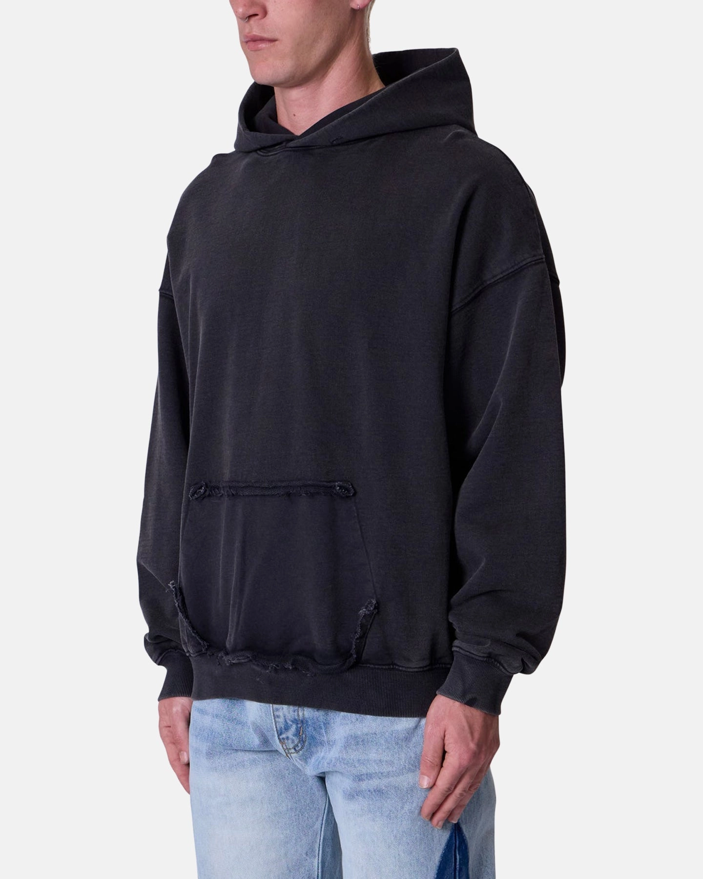 MNML Raw Stitch Hoodie Black Solid-color Eye - Catching
