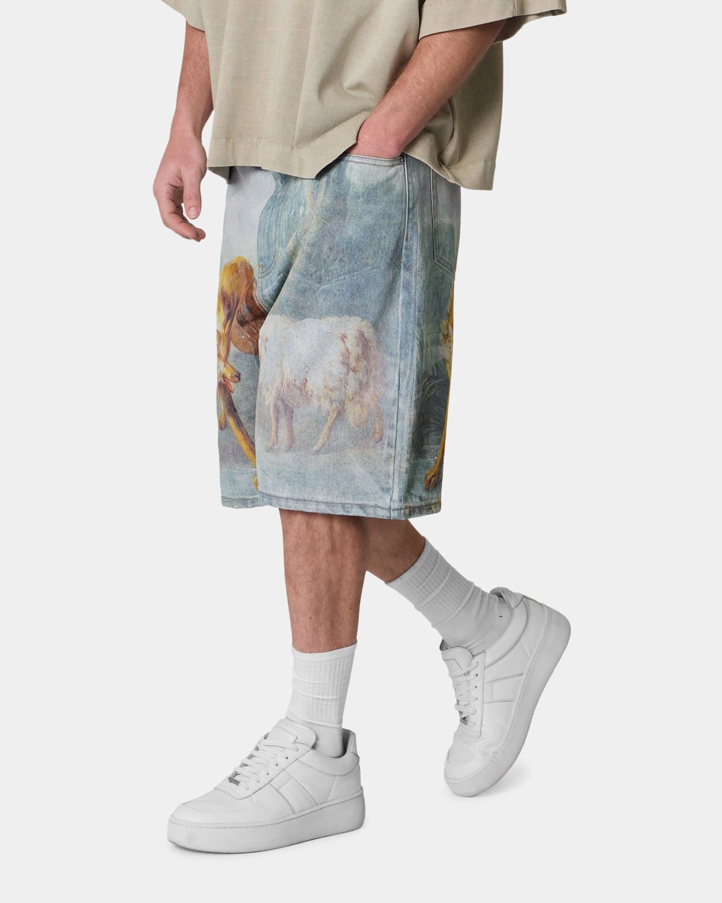 MNML Sheep Hounded Denim Shorts Multi Abrasion Proof Fabric Quick Dry Technology