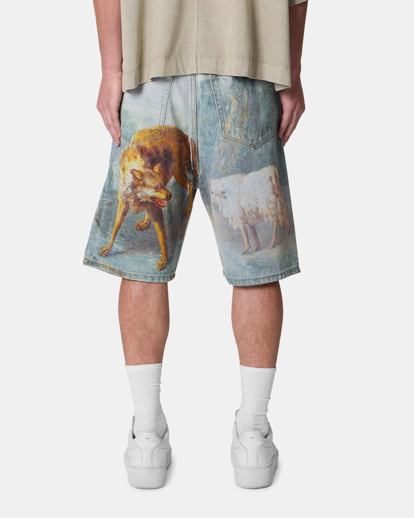 MNML Sheep Hounded Denim Shorts Multi hang dry Relaxed Movement