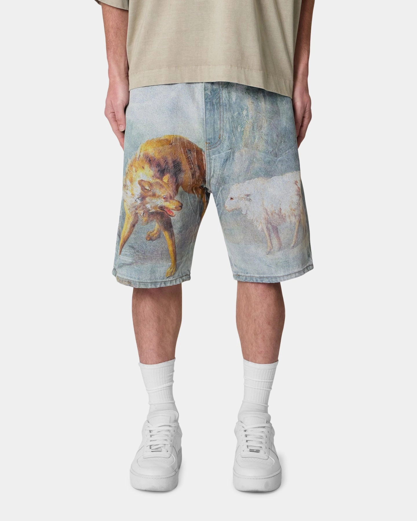 MNML Sheep Hounded Denim Shorts Multi Flatlock stitching Coastal Style