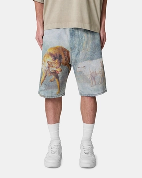 MNML Sheep Hounded Denim Shorts Multi Flatlock stitching Coastal Style