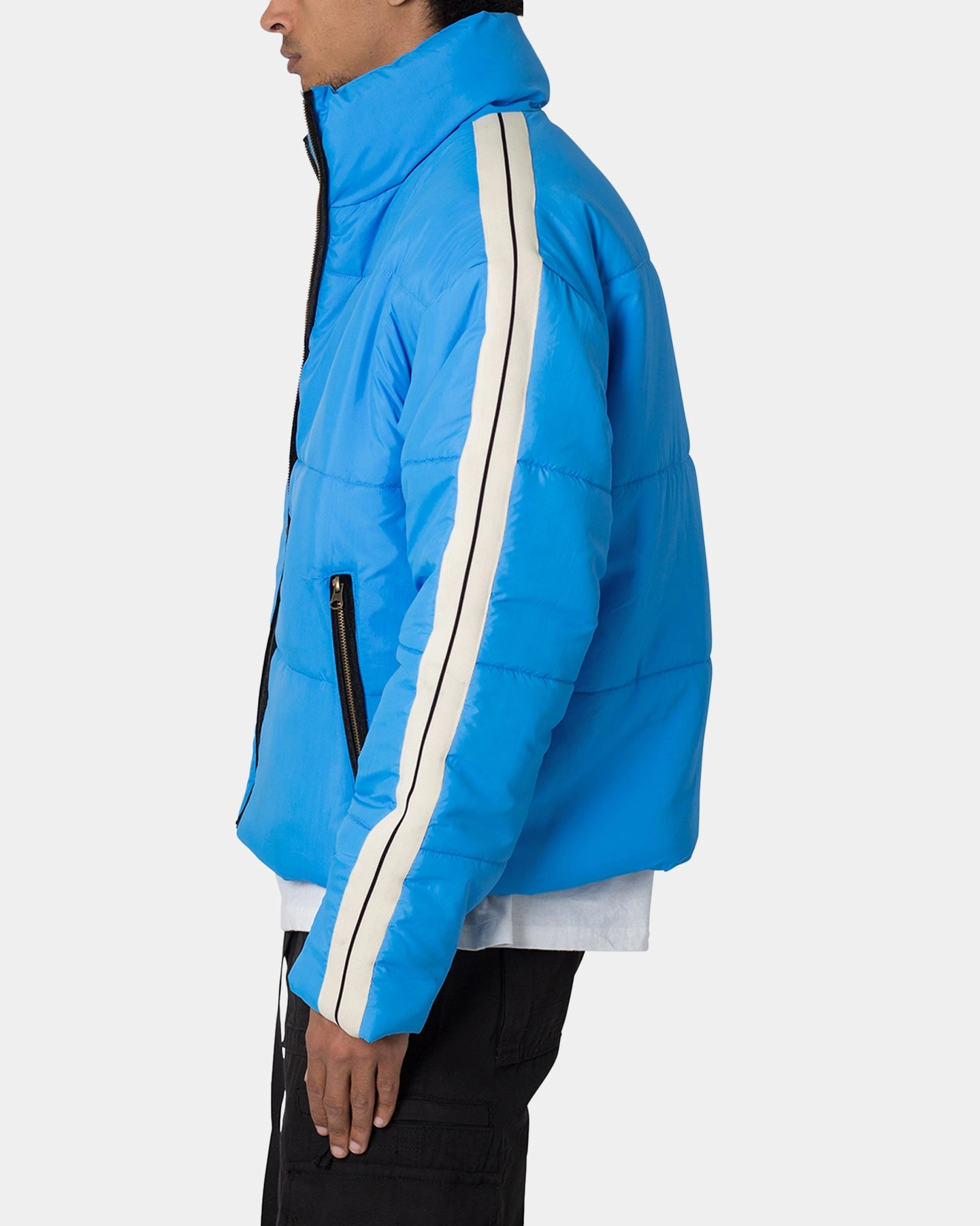 MNML Striped Puffer Jacket Blue train journey
